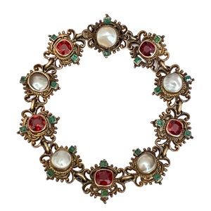 Antique Gemset Bracelet with Pearls, Garnets and Emeralds